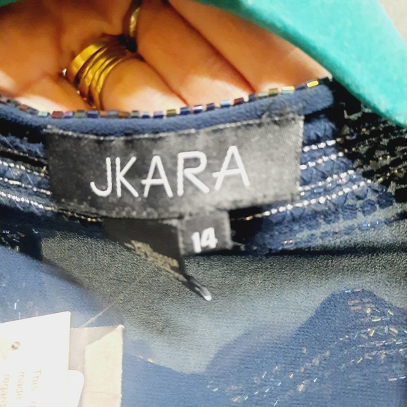 NWT Jkarta Sheer Navy Blue  Iridescent Hand Beaded Open Cardigan Shrug 14 - Picture 3 of 6